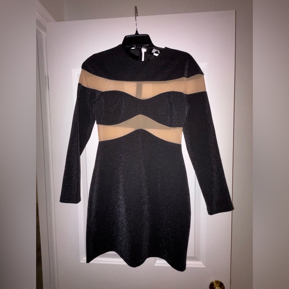 Fashion Nova Black  and Tan Long Sleeve Dress